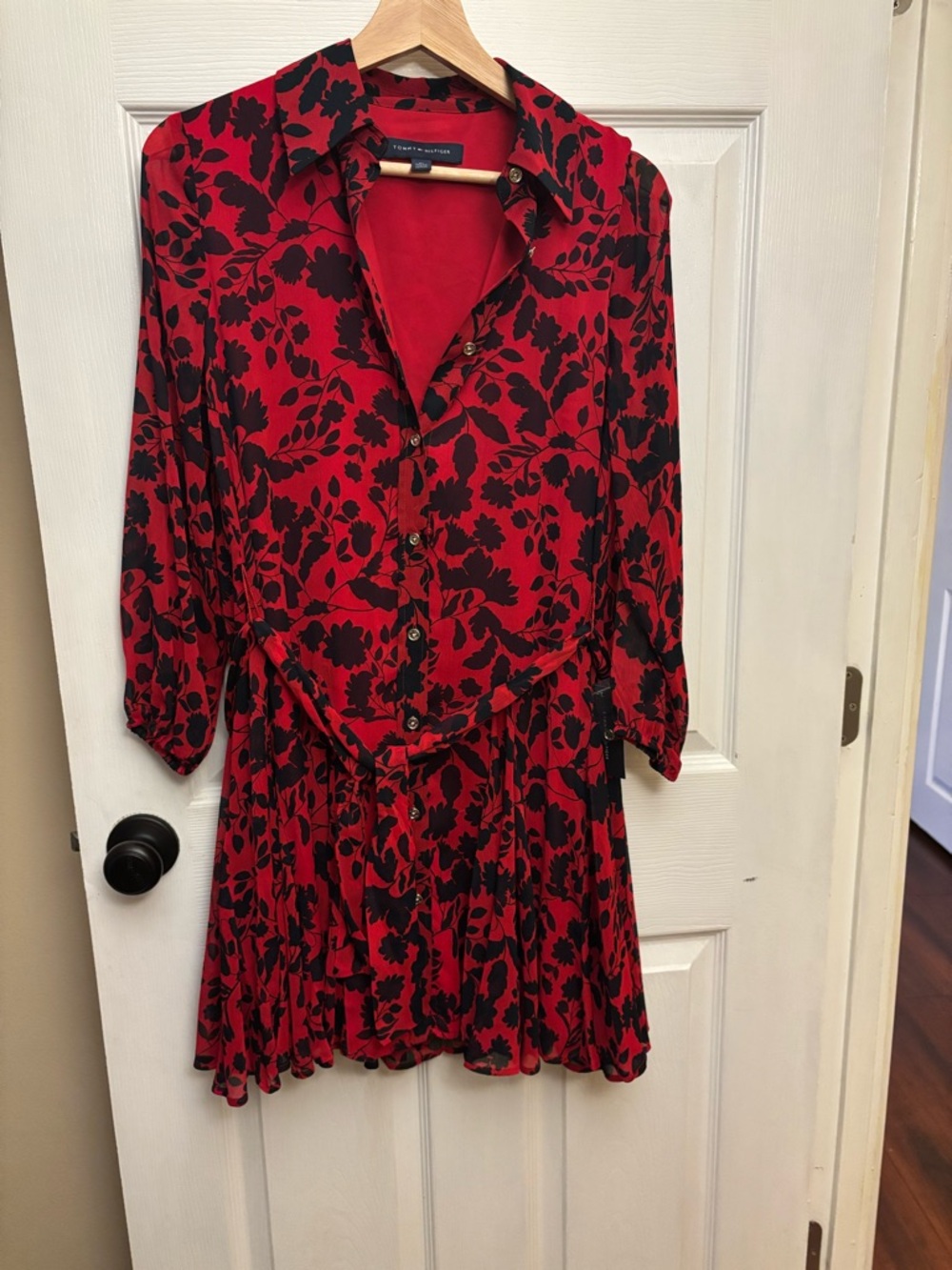 Tommy Hilfiger Red and Black Floral Shirt Dress